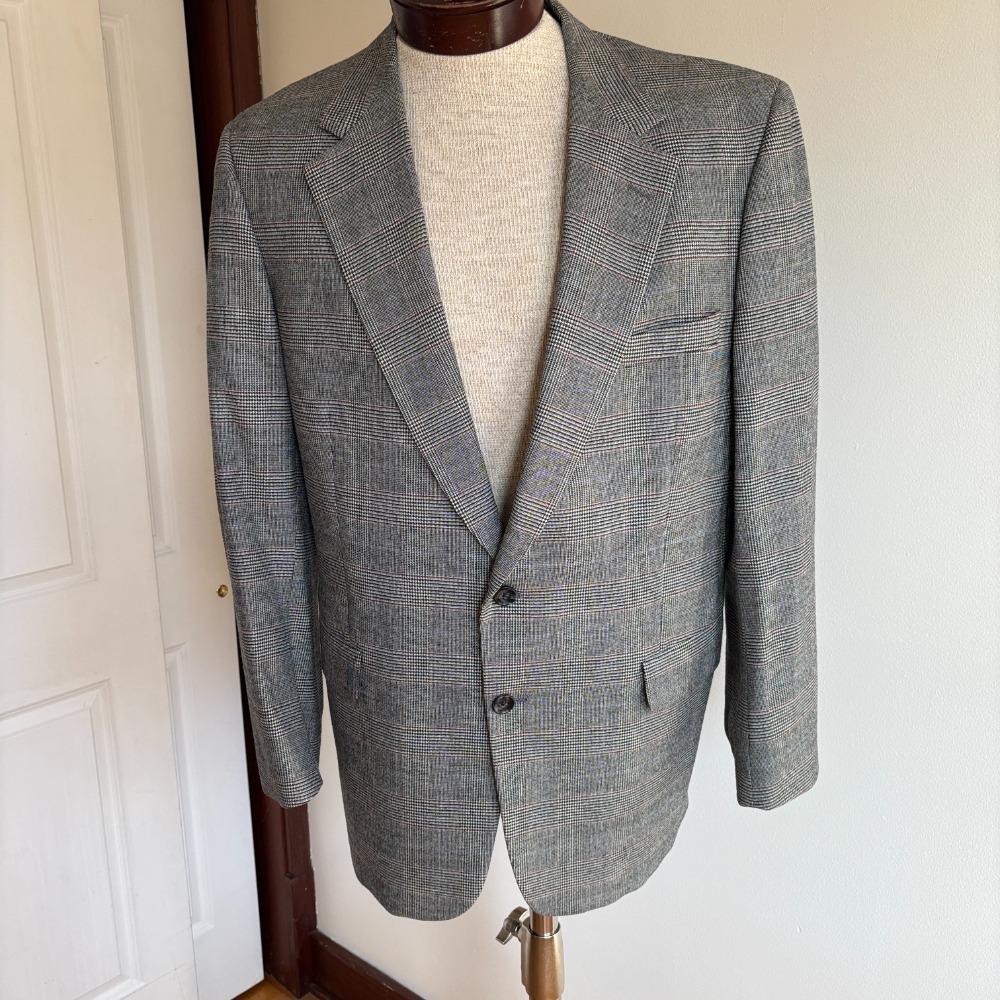 Cromwell Juster's Custom‎ Suit Sz 44-46 Windowpane Wool Two Button Blazer Jacket - Picture 3 of 16